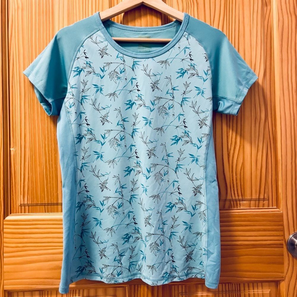 The North Face blue brown bamboo print short sleeve rash guard swim top XL